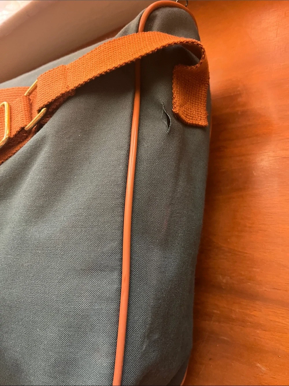 Polo by Ralph Lauren Green Canvas Messenger Bag with Brown Trim
